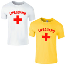 Load image into Gallery viewer, Lifeguard Cross +Unisex T-Shirt - Fancy Dress Beach Party Yellow Top