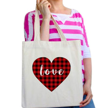 Load image into Gallery viewer, Cute Buffalo Check Plaid True Love Heart Tote Bag Reusable Cotton Bags