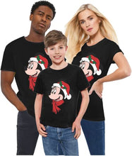 Load image into Gallery viewer, Women Men Minnie Mouse Christmas Holiday T Shirt Girls Minnie Santa Hat Christmas Top Black