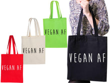 Load image into Gallery viewer, VEGAN AF Vegetarian Peace Hipster Slogan Tumblr Tote Bag Reusable Cotton Bags