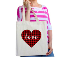 Load image into Gallery viewer, Cute Buffalo Check Plaid True Love Heart Tote Bag Reusable Cotton Bags