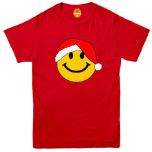 Load image into Gallery viewer, Smiley Face Santa Hat Christmas Xmas Yellow Rave Face Dance Music T-Shirt