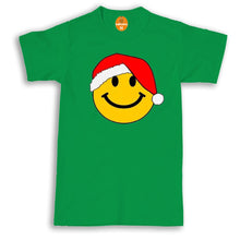 Load image into Gallery viewer, Smiley Face Santa Hat Christmas Xmas Yellow Rave Face Dance Music T-Shirt