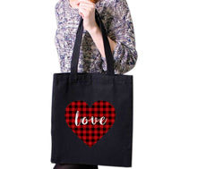 Load image into Gallery viewer, Cute Buffalo Check Plaid True Love Heart Tote Bag Reusable Cotton Bags