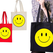 Load image into Gallery viewer, Acid Smiley Face Yellow Tote Bag House Rave Music Retro Reusable Cotton Bags