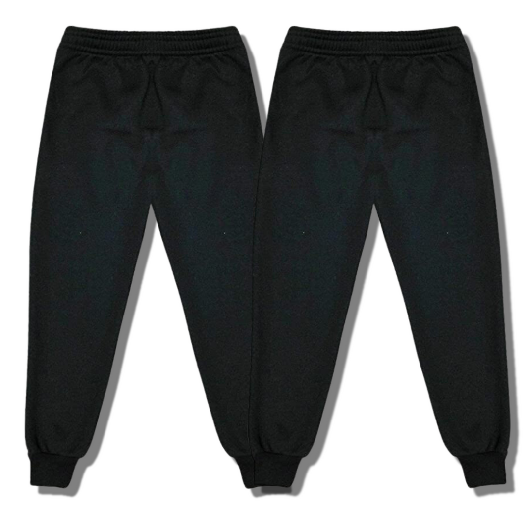 Pack Of 2 Unisex Kids Fleece Jogging Bottoms Sports PE Trouser Black