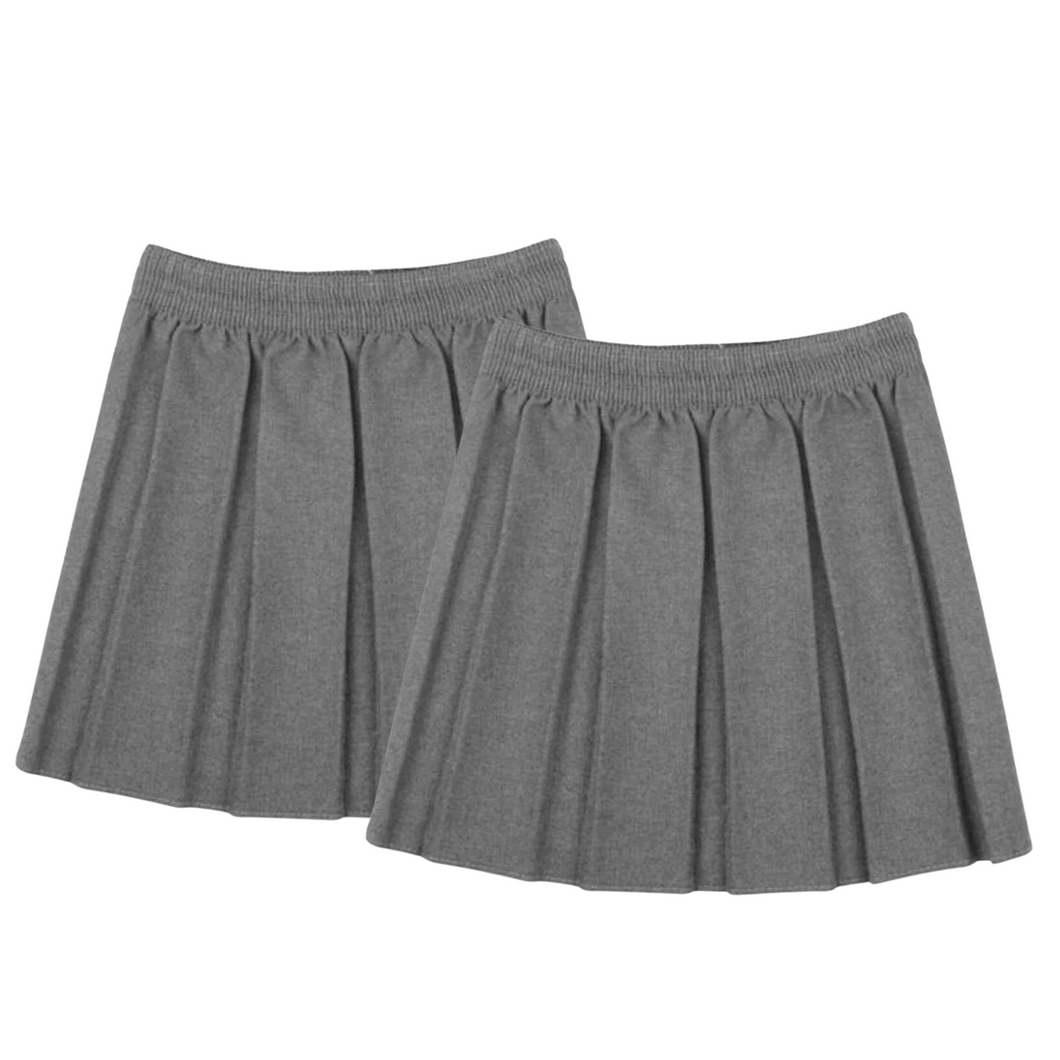 Pack Of 2 Girls Kids Young Box Pleated School Uniform Grey Skirt