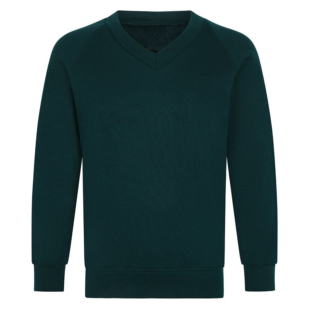 Boys Bottle Green  V-Neck School Jumpers