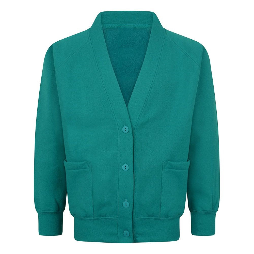 Girls Sweat Cardigan School Uniform Long Sleeves Jade Green