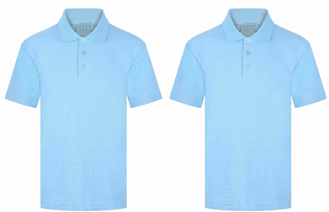 Pack of 2 PE Kit Sportswear Boys/Girls School Polo Shirts Sky Blue