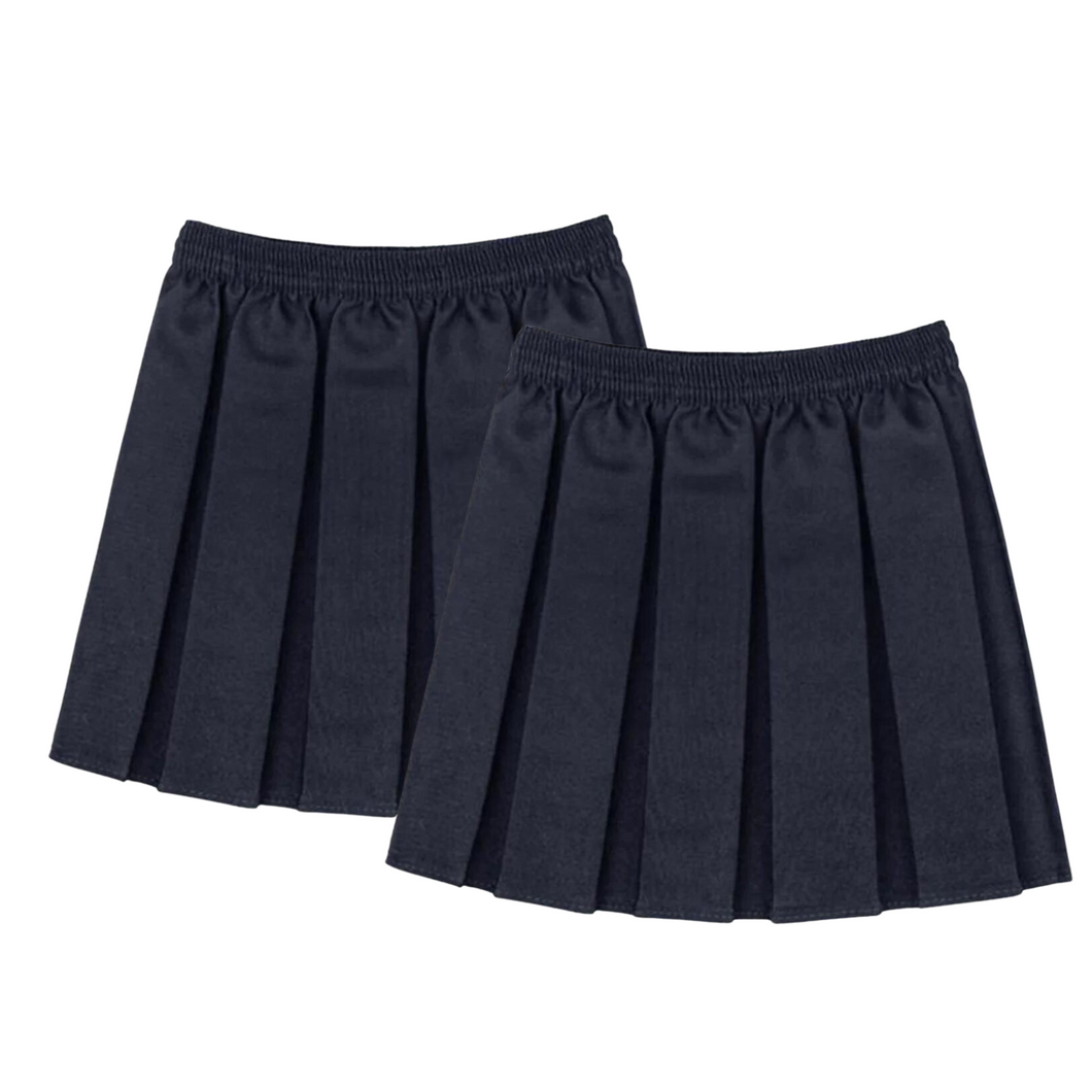 Pack Of 2 Girls Kids Young Box Pleated School Uniform Navy Skirt