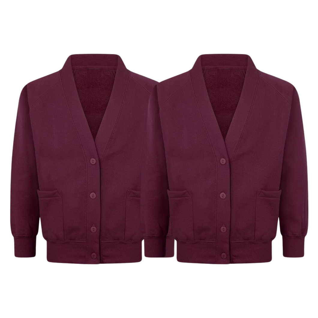 Pack Of 2 Girls Sweat Cardigan School Uniform Long Sleeves Burgundy