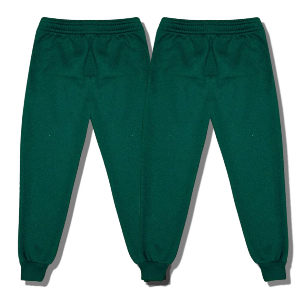 Pack Of 2 Unisex Kids Fleece Jogging Bottoms Sports PE Trouser Bottle Green