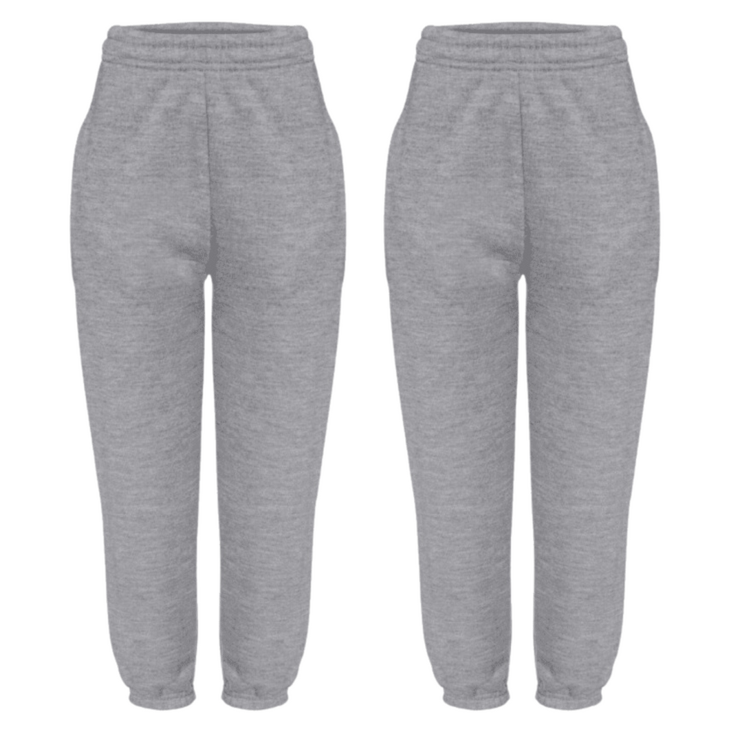 Pack Of 2 Unisex Kids Fleece Jogging Bottoms Sports PE Trouser Grey