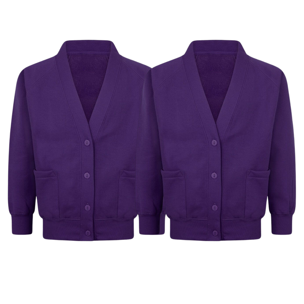 Pack Of 2 Girls Sweat Cardigan School Uniform Long Sleeves Purple