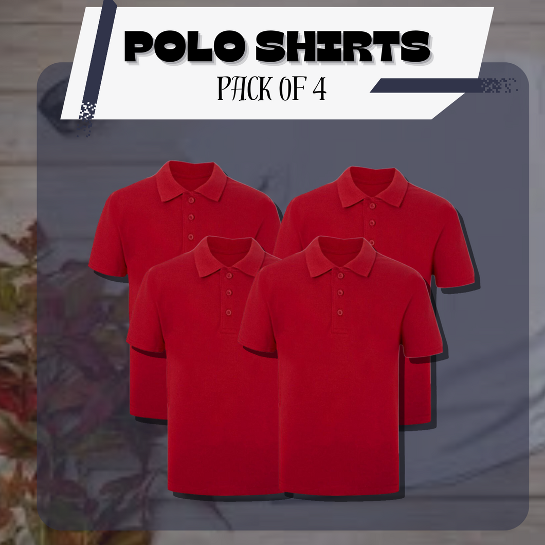 Pack of 4 PE Kit Sportswear Boys/Girls School Polo Shirts Red