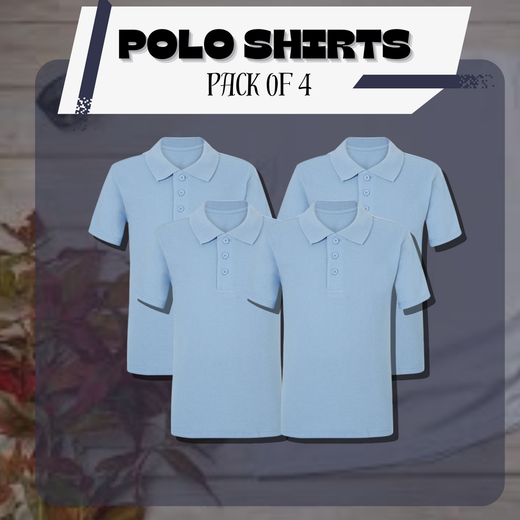 Pack of 4 PE Kit Sportswear Boys/Girls School Polo Shirts Sky Blue