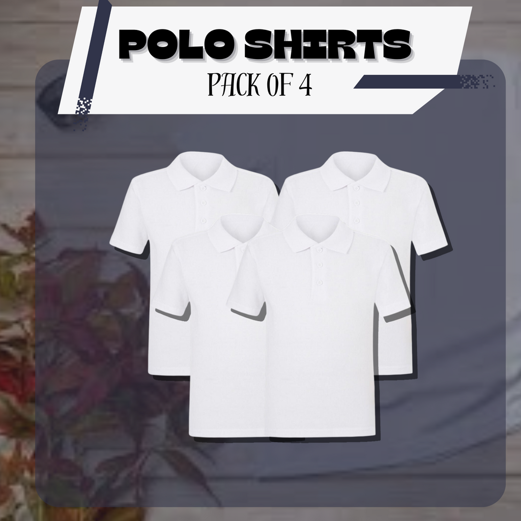 Pack of 4 PE Kit Sportswear Boys/Girls School Polo Shirts White