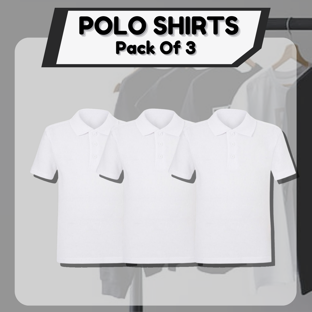 Pack of 3 PE Kit Sportswear Boys/Girls School Polo Shirts White