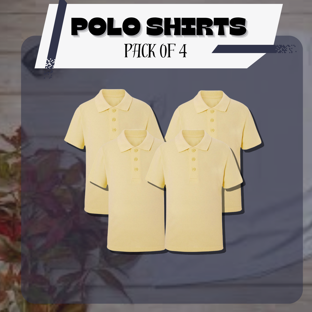 Pack of 4 PE Kit Sportswear Boys/Girls School Polo Shirts Yellow