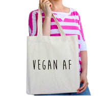 Load image into Gallery viewer, VEGAN AF Vegetarian Peace Hipster Slogan Tumblr Tote Bag Reusable Cotton Bags
