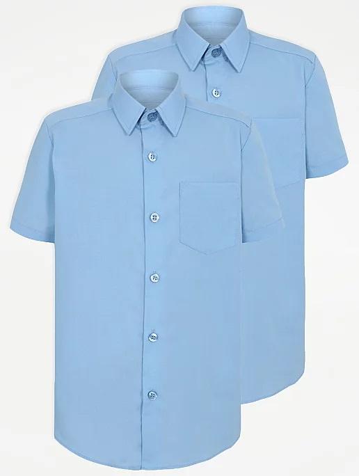 Pack of 2 Boys Blue Short Sleeve School Shirts.