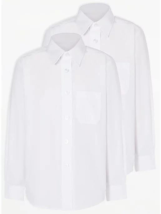 Pack of 2 Boys White Long Sleeve  School Shirts.