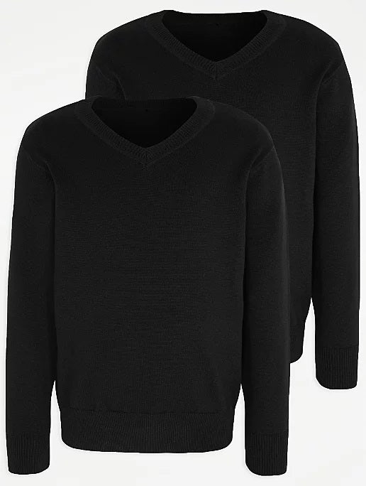 Pack of 2  Boys Black V-Neck School Jumpers