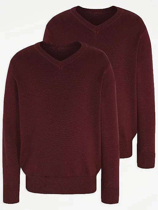 Pack of 2 Boys Burgundy V-Neck School Jumpers