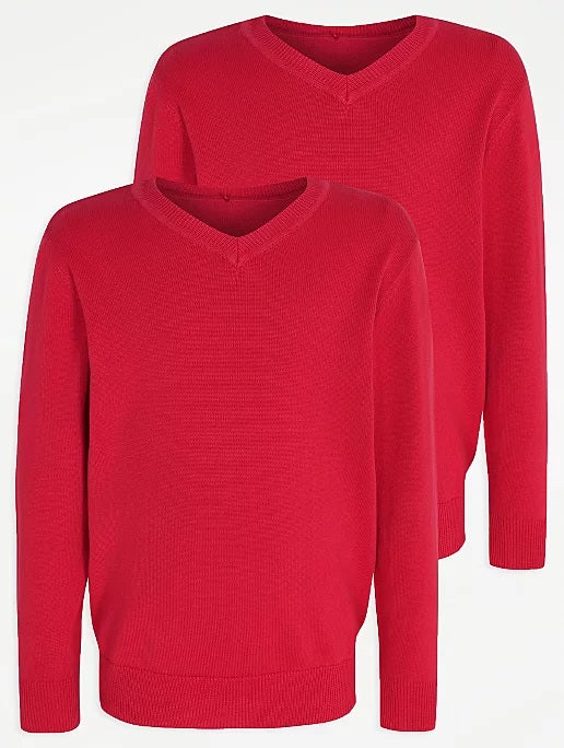 Pack of 2  Boys Red  V-Neck School Jumpers