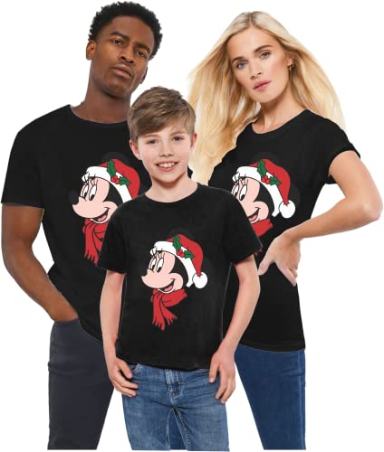 Women Men Minnie Mouse Christmas Holiday T Shirt Girls Minnie Santa Hat Christmas Top Black