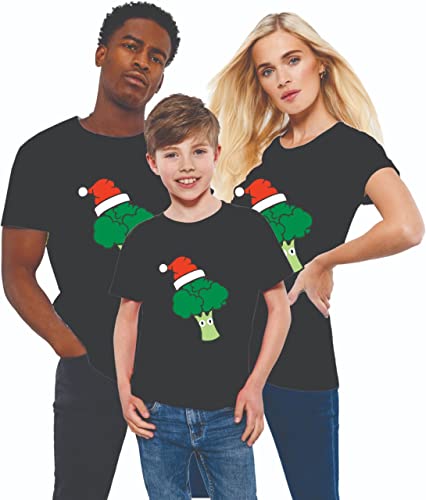 Xmas Holiday T Shirts Kids Funny Santa Hat Broccoli Green Veggies Christmas T Shirts Boys Girls Matching Family Outfits T-Shirt