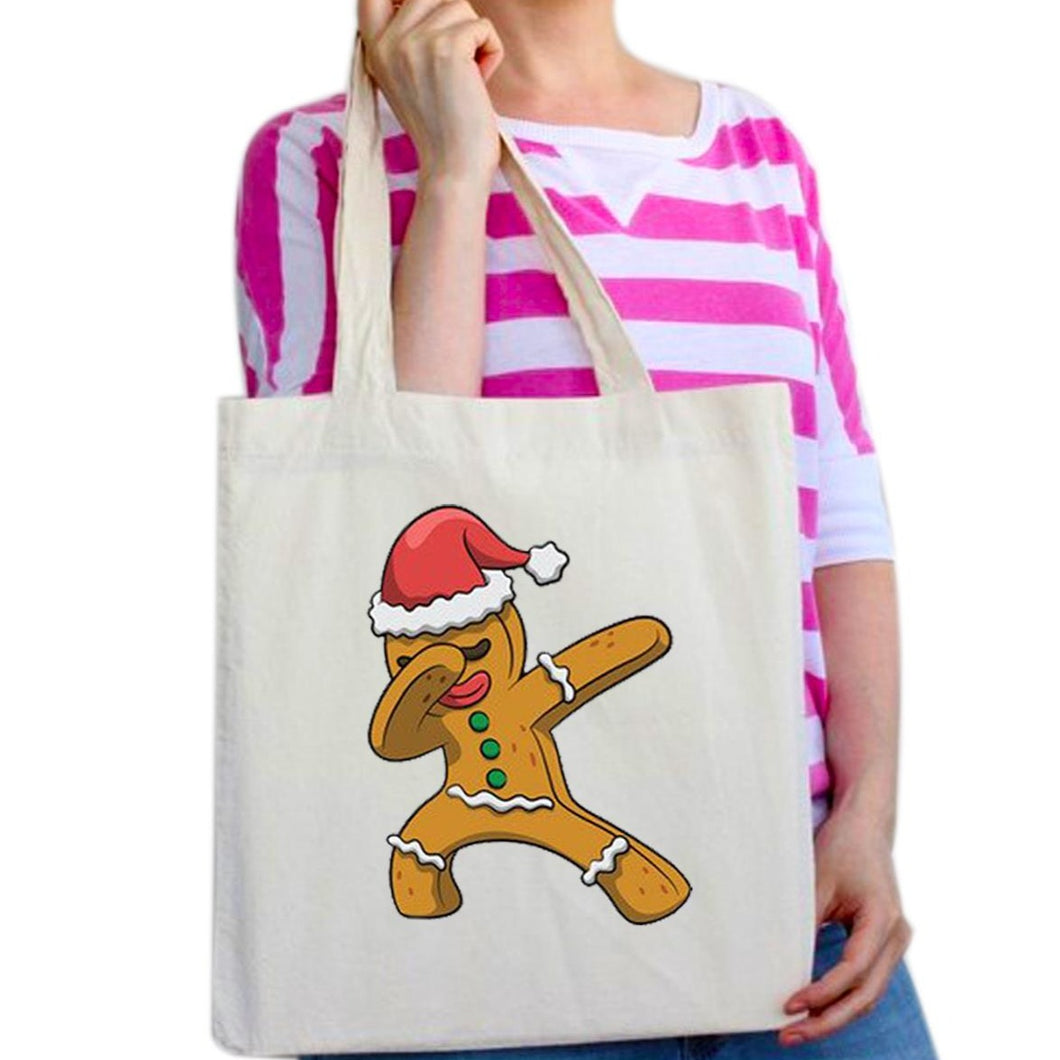 DAB Ginger DANCING Christmas Reusable Cotton Tote Bag Funny Xmas Gingerbread Man