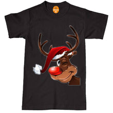 Load image into Gallery viewer, Crewneck Smiley Reindeer Red Nose Ear  Christmas T Shirt
