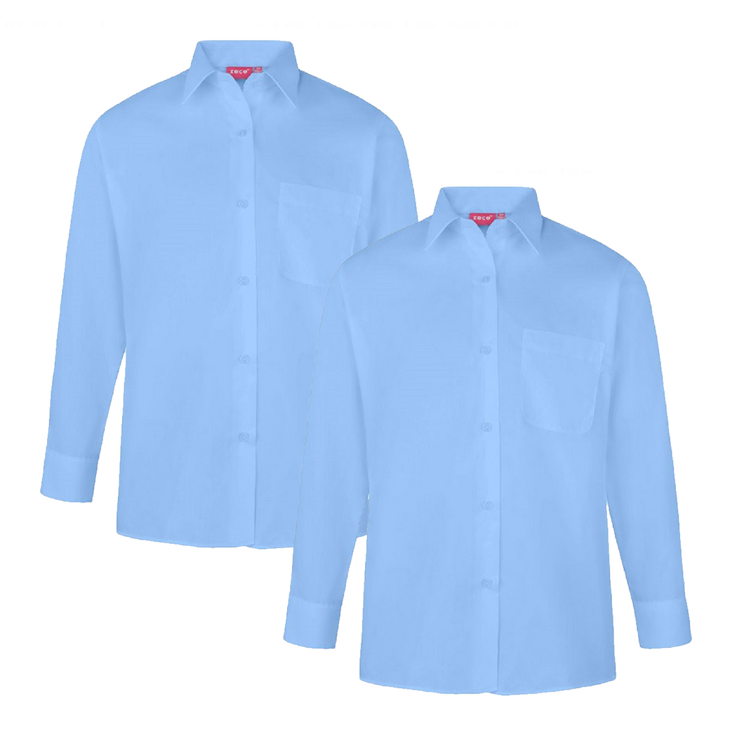 Pack of 2 Girls School Uniform Long Sleeves Blue Blouse Shirt