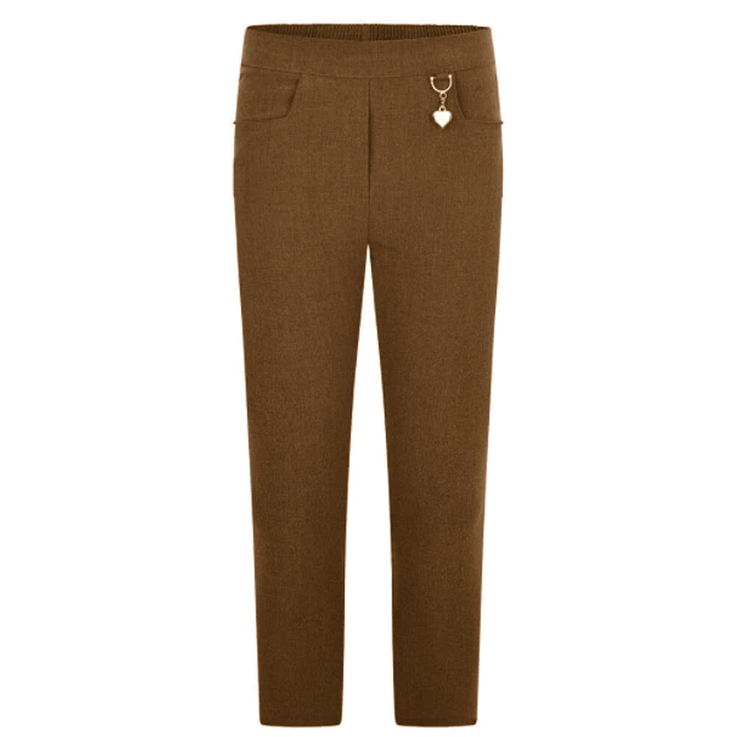 Girls School Trousers Half Elasticated Heart Pendant Brown