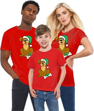 Load image into Gallery viewer, Kids Xmas Holiday Funny Dog Hat Santa Boys Girls Christmas T-Shirt
