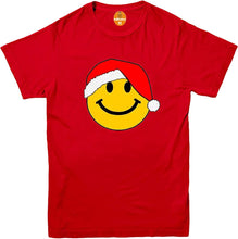 Load image into Gallery viewer, Smiley Face Santa Hat Christmas Xmas Yellow Rave Face Dance Music T-Shirta
