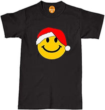 Load image into Gallery viewer, Smiley Face Santa Hat Christmas Xmas Yellow Rave Face Dance Music T-Shirta
