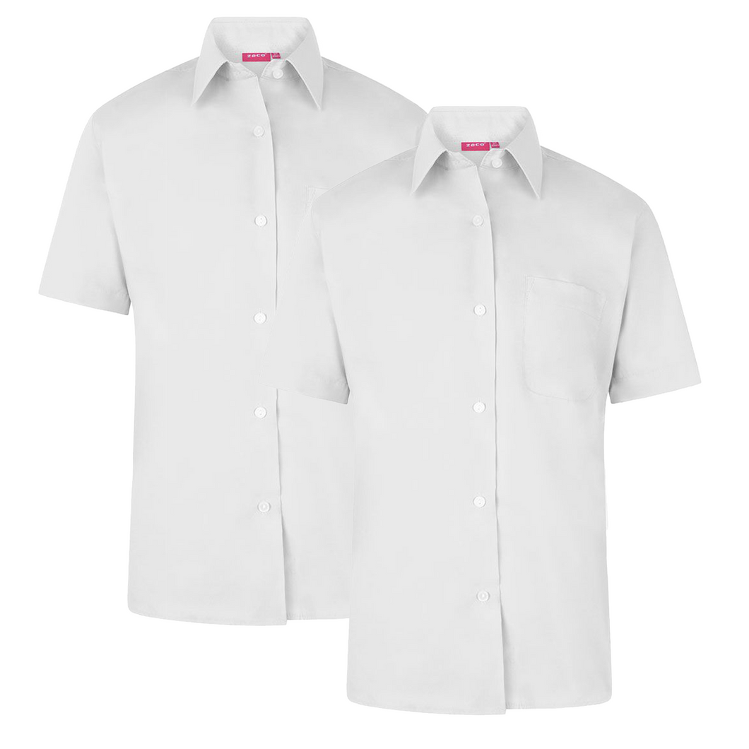 Pack of 2 Girls School Uniform Short Sleeves White Blouse Shirt