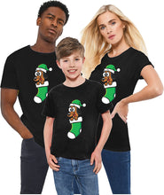 Load image into Gallery viewer, Xmas Holiday Kids Funny Dog Wearing Elf Cap in Sock Gift Santa Boys Girls Merry Christmas T-Shirt
