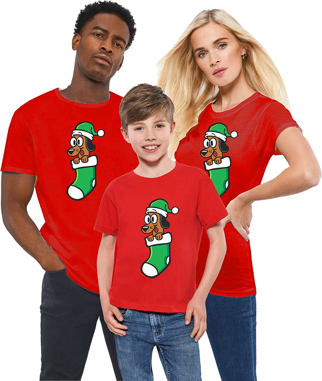 Xmas Holiday Kids Funny Dog Wearing Elf Cap in Sock Gift Santa Boys Girls Merry Christmas T-Shirt