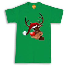 Load image into Gallery viewer, Crewneck Smiley Reindeer Red Nose Ear  Christmas T Shirt
