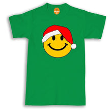 Load image into Gallery viewer, Smiley Face Santa Hat Christmas Xmas Yellow Rave Face Dance Music T-Shirt
