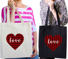 Load image into Gallery viewer, Cute Buffalo Check Plaid True Love Heart Tote Bag Reusable Cotton Bags
