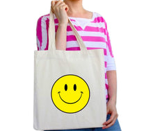 Load image into Gallery viewer, Acid Smiley Face Yellow Tote Bag House Rave Music Retro Reusable Cotton Bags
