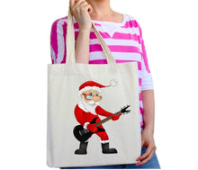 Load image into Gallery viewer, Rockin Santa Claus Fathe Christmas Secret Santa Stocking Filler Cotton Tote Bag
