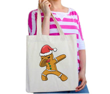 Load image into Gallery viewer, DAB Ginger DANCING Christmas Reusable Cotton Tote Bag Funny Xmas Gingerbread Man
