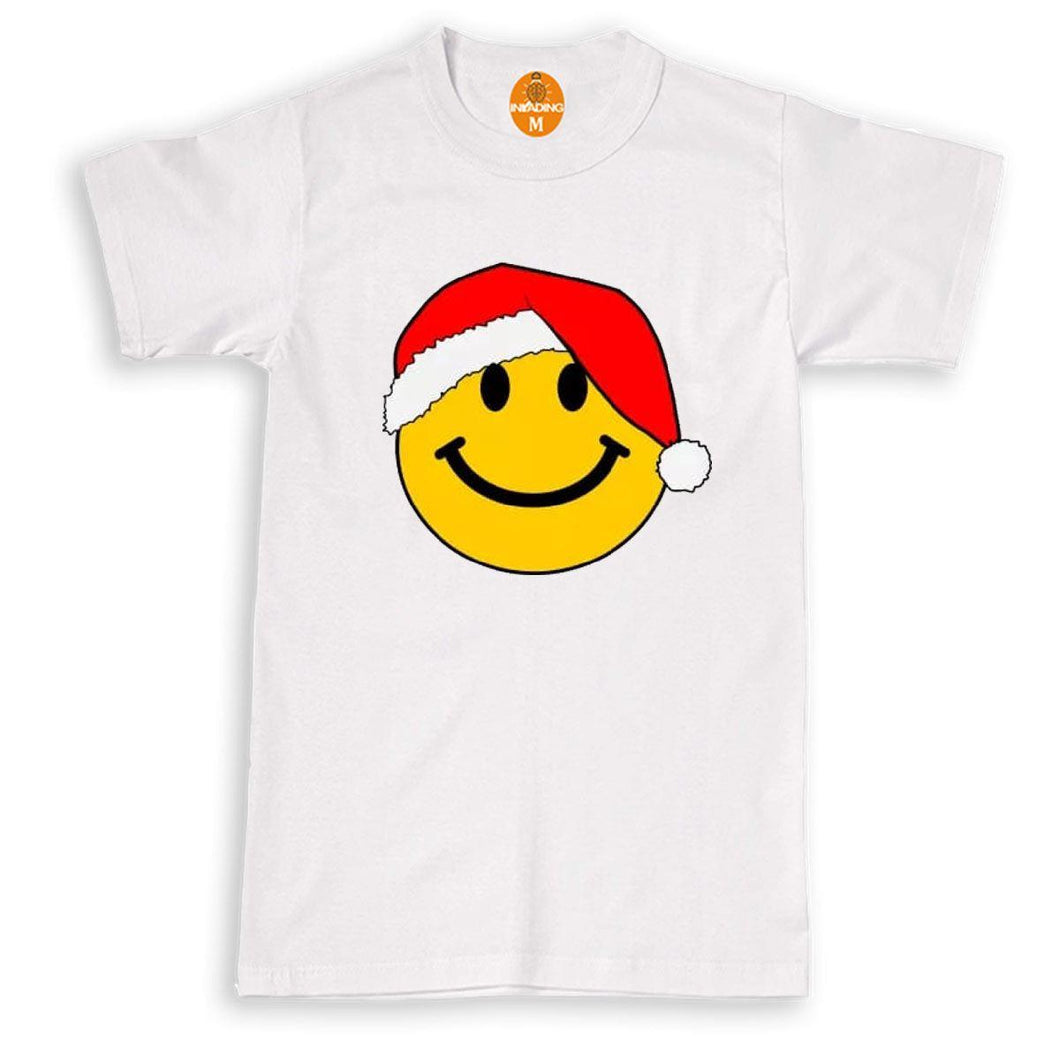 Smiley Face Santa Hat Christmas Xmas Yellow Rave Face Dance Music T-Shirt