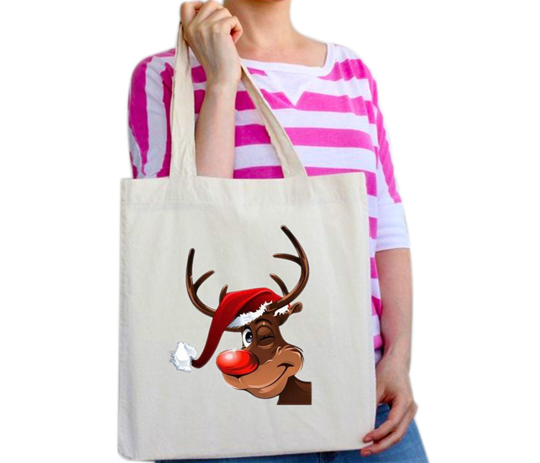 Xmas Christmas Novelty Santa Reindeer Snowman Tote Bag Reusable Cotton Bags